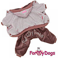 Велюровий комбінезон для собак For My Dogs Блискучий верх, на штанцях камінці, утеплений, рожевий 16