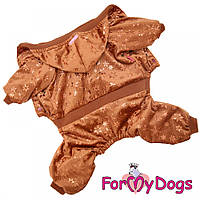 Велюровый комбинезон для собак For My Dogs с мелкими снежинками на тканеи, на кнопках, коричневый