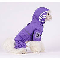 Дощовик для собак із капюшоном на затяжках із чотирма лапками фіолетового кольору M