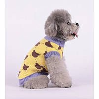 Свитер для собак Cheepet без рукавов, с принтом корисневыми мишками и фиолетовой окантовкой, желтый