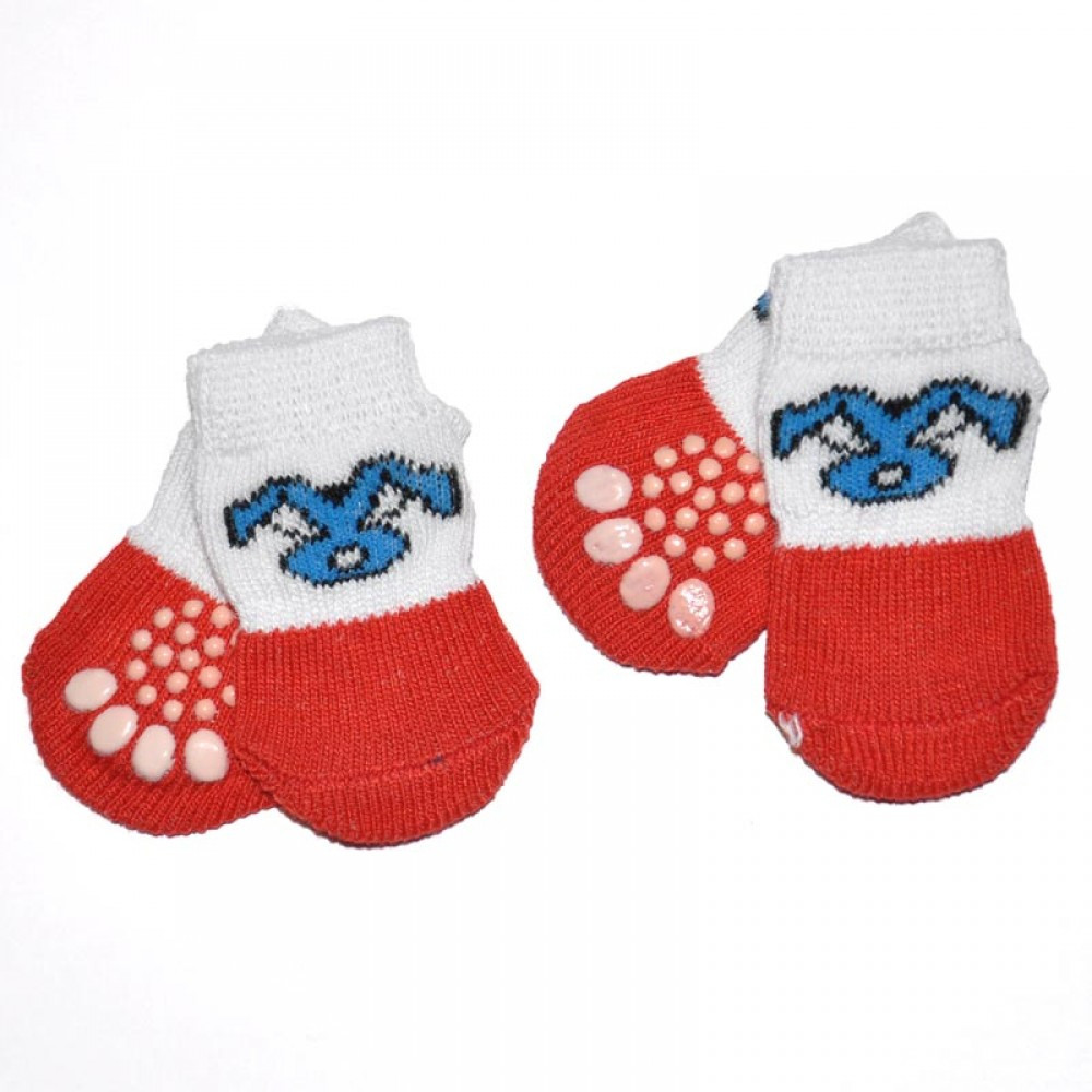 Шкарпетки для собак Multibrand "Зайчик" білий/червоний