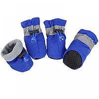 Теплі черевики для собак на весну-осінь, водонепроникні із затяжкою на флісі, синього кольору 3