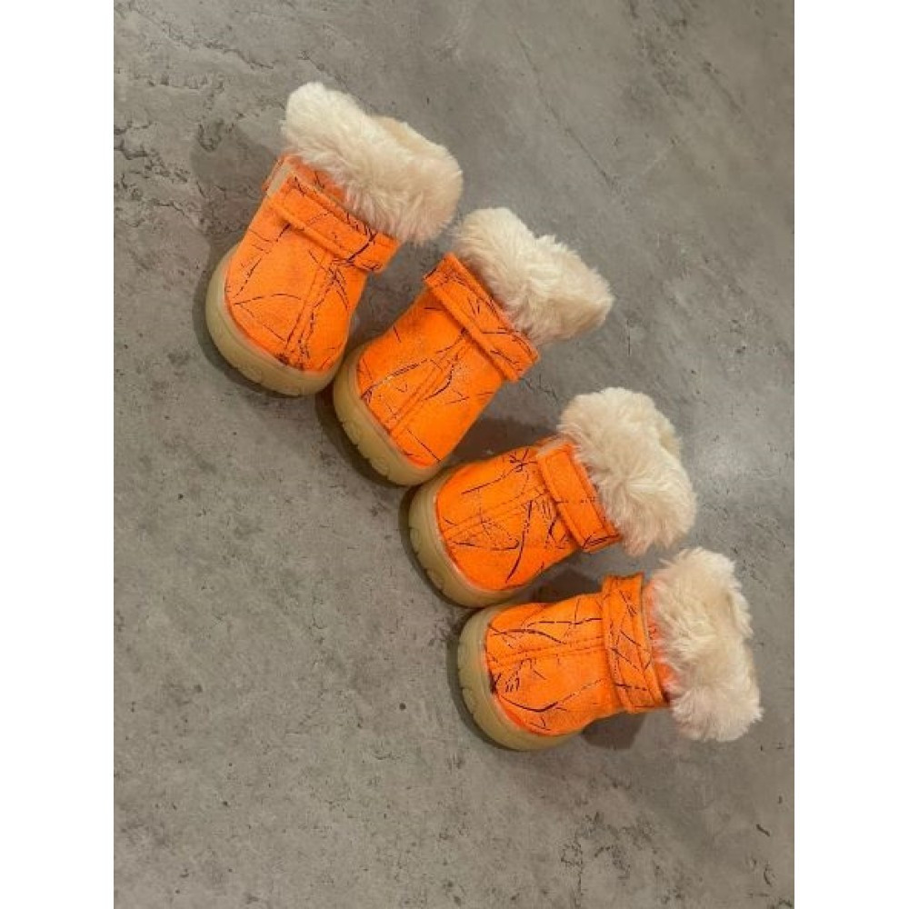 Зимові черевики для собак Multibrand замшеві зі щільною підошвою на липучці, жовтогарячого кольору 3