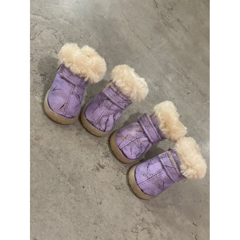 Зимові черевики для собак Multibrand замшеві зі щільною підошвою на липучці, фіолетового кольору 4