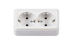 Розетка наруч. устан. 2-я c з/к біла IP20 TNSy