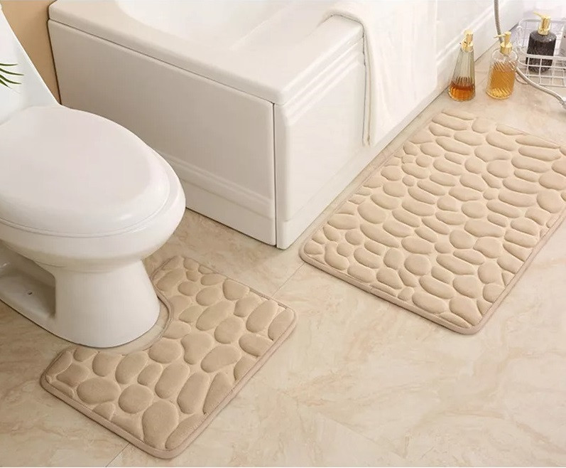 Набір килимків для ванної та туалету, 2 шт (60*39; 39*39). 3D Морські камінці. Бежевий