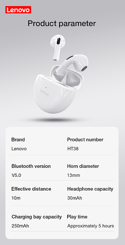 Беспроводные наушники Lenovo HT38 TWS Bluetooth 5.0 Белые (ID ...