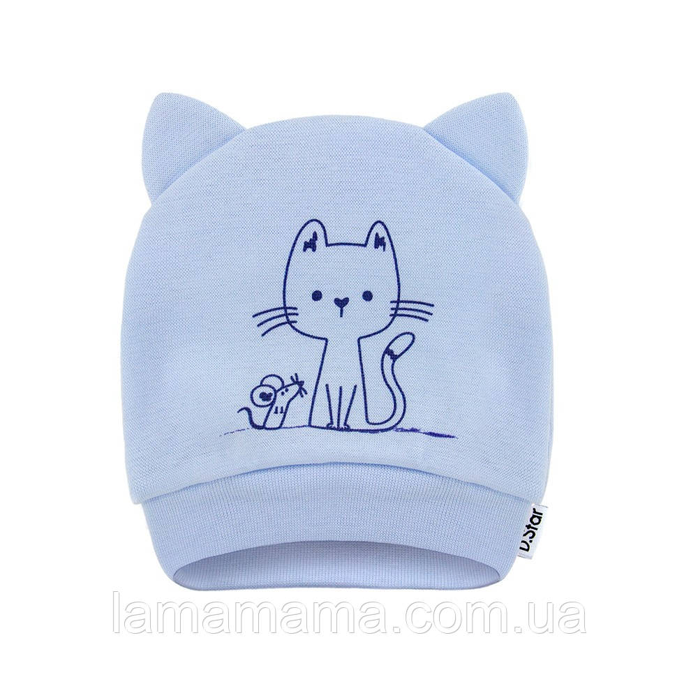Демісезонна одношарова шапка для новонароджених хлопчиків Кошеня на блакитному David's Star, фото 1