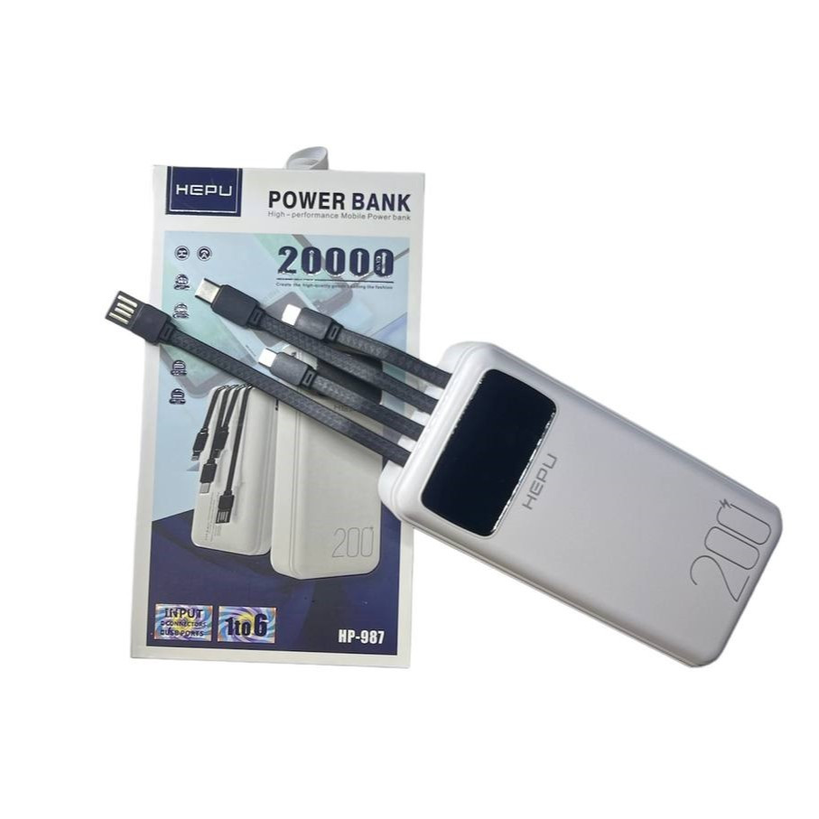 Power Bank HEPU HP987 20000mAh, Повербанк з набором зарядних кабелів, Портативна зарядка для телефону