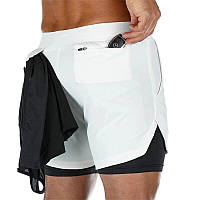 Стильные спортивные мужские шорты Бело-черные, Шорты-тайтсы с подкладкой для велоспорта