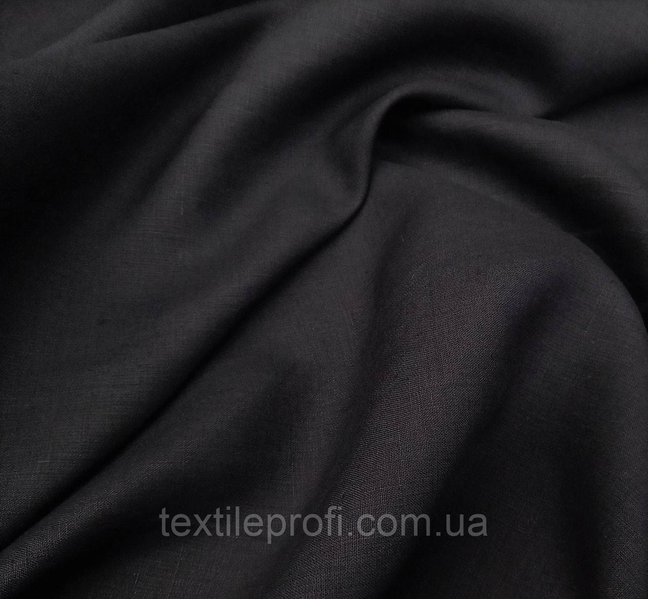 Костюмна льняна тканина чорного кольору