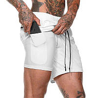 Практичні чоловічі спортивні шорти-тайтси з підкладкою Білі