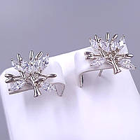 Сережки-гвоздики ХР. Родій. Камені: білий циркон. Довжина: 14 мм Ширина: 16 мм