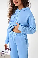 Утеплений жіночий костюм у блакитному кольорі кофта з капюшоном та штани.