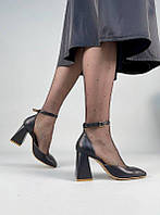 Туфли женские кожаные черные на каблуке