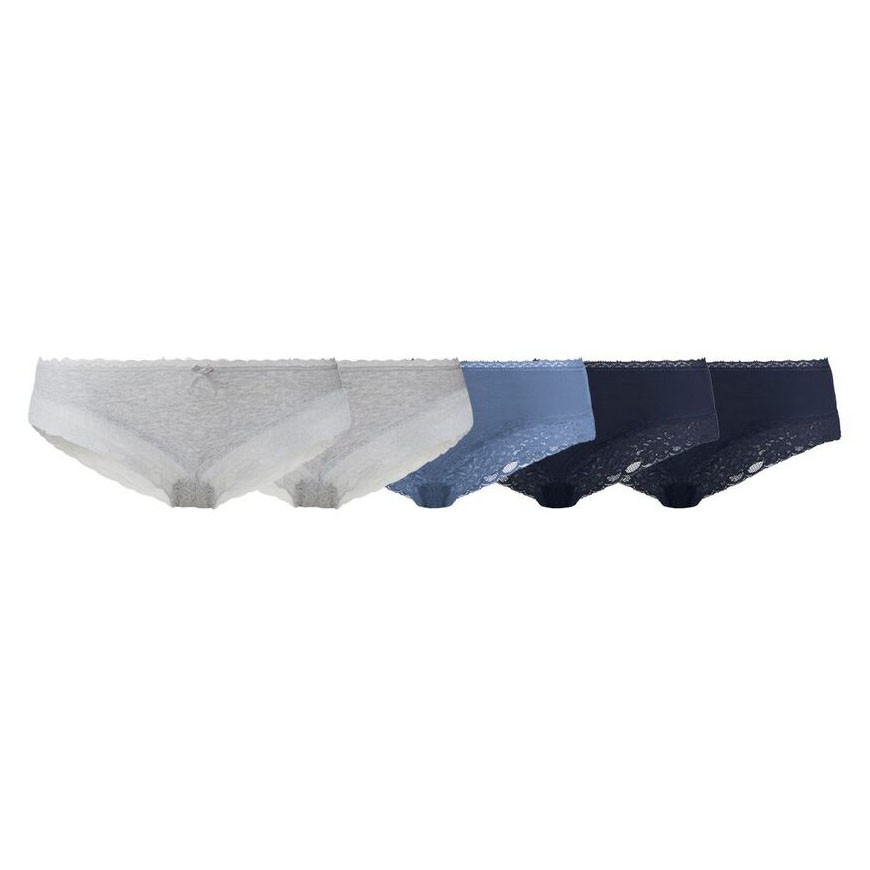 Комплект жіночих трусиків із 5 штук, розмір 3XL/4XL, колір синій, світло-сірий, блакитний