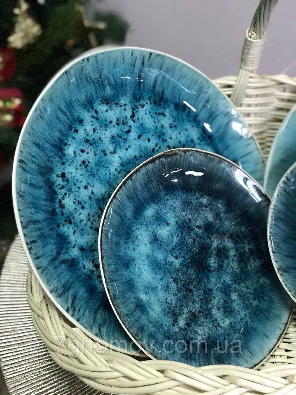 Набір 6 керамічних синіх тарілок Скандія 27.5 см