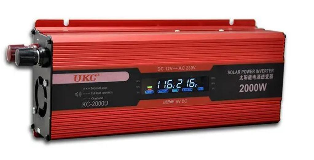 Автоінвертор 12V-220V перетворювач напруги UKC KC-2000D 2000W з LCD дисплеєм
