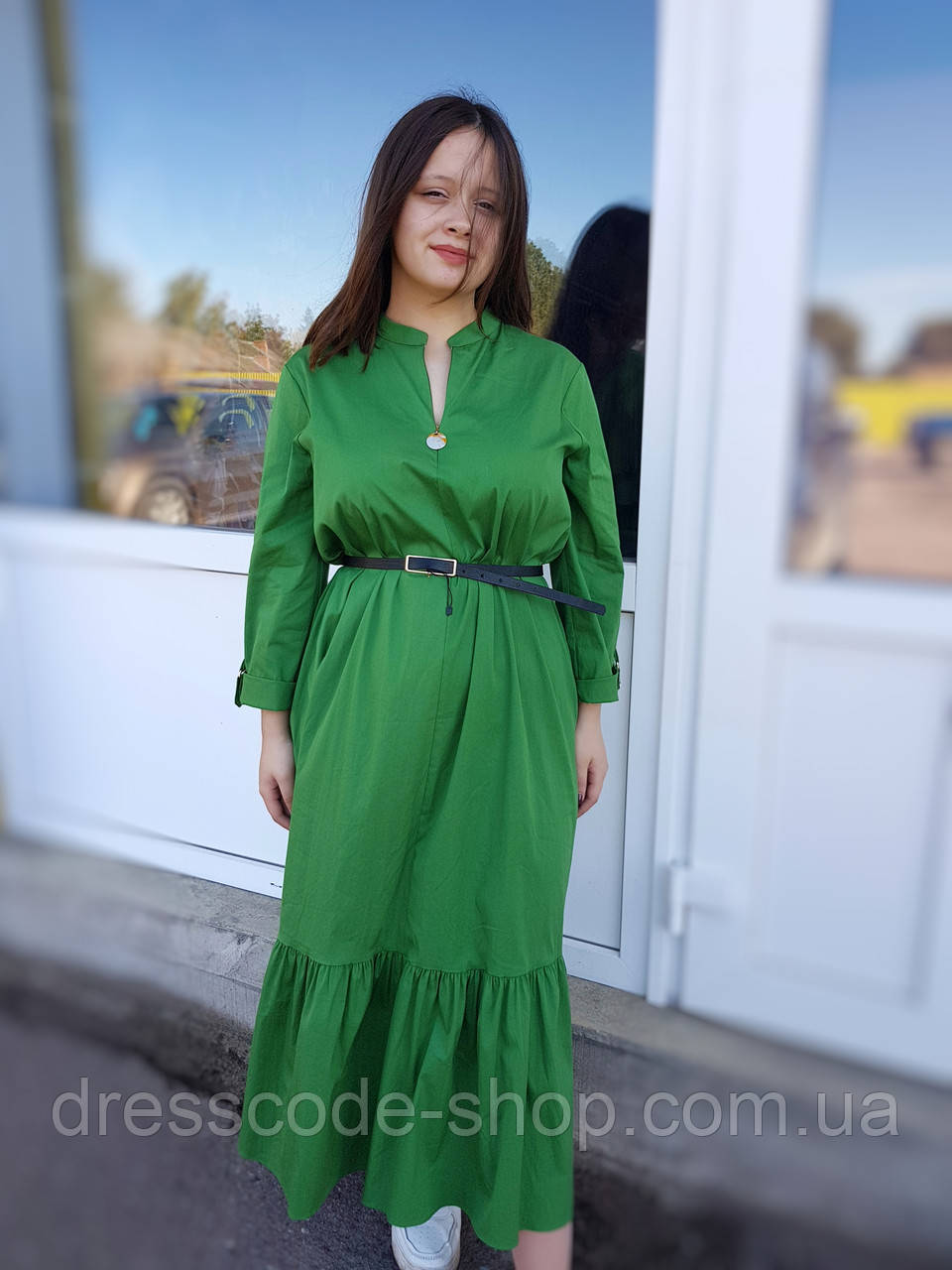 Платье однотонное Piena Elbise Зеленое 46, L - фото 1 - id-p1755152659