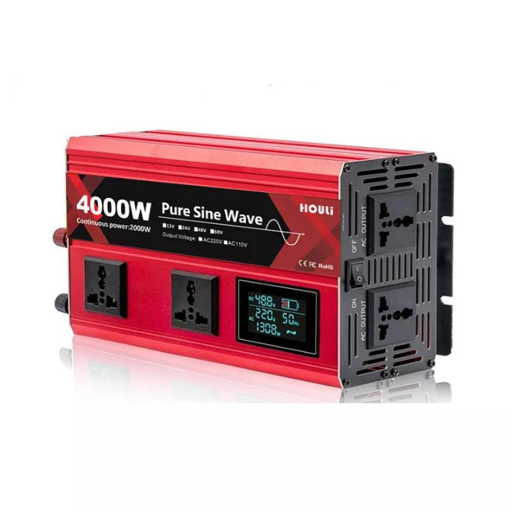 HOULI Multi-Socket Pure Sine Wave Power Inverter 12В 220В Інвертор 4000Вт. з 4 розетками та екраном