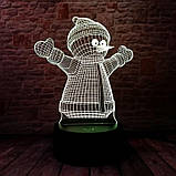 Настільний світильник Сніговик, Світильник 3D Подарунки до нового року оригінальні, фото 6