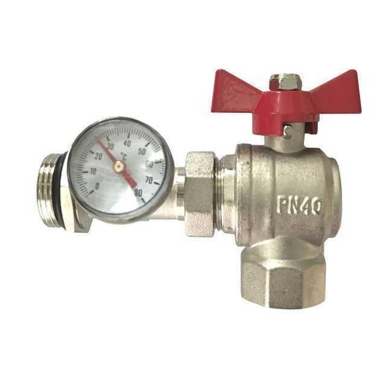 Кран-американка з муфтою під термометр ECO 01G-4 1" кутовий, фото 1