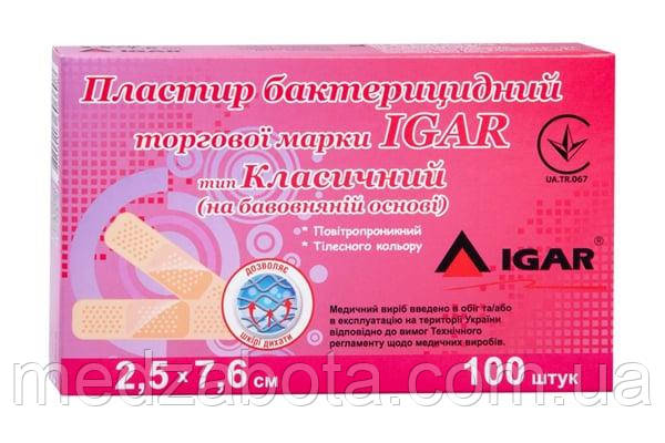 Пластир бактерицидний 100 штук "IGAR" 25*76мм Бавовняний