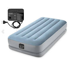 Односпальне надувне ліжко матрац Intex 64166 NP з вбудованим електронасосом (99*191*36 см)