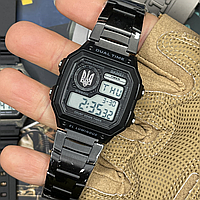 Годинник електронний на руку з тризубом водонепроникний протиударний сталевий браслет Skmei 1335B Patriot
