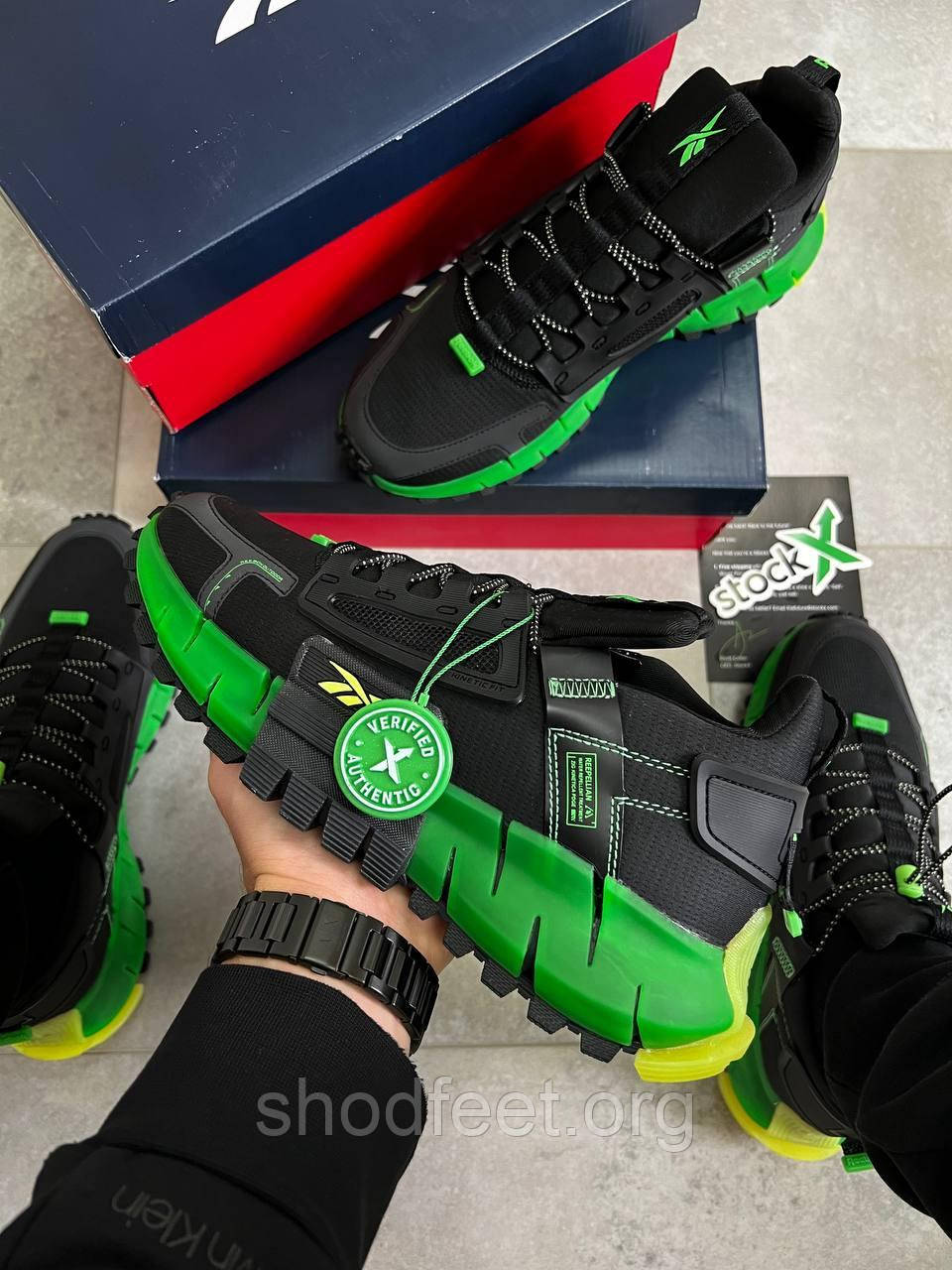 Reebok Zig Kinetica Fit Black Green Рибок Зиг Кинетика Черно-Зеленые ...