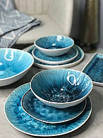 Набор 6 керамических синих мисок, салатников Скандия 19.5 см