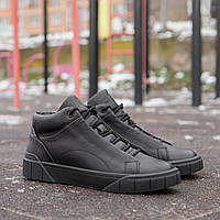 Зимние ботинки мужские черные. Молодежные туфли мужские зимние на меху Ed-Ge. Кожаная обувь зимняя мужская