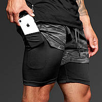 Мужские качественные шорты для спортзала Серо-черные, Мужские тайтсы спортивные для велоспорта
