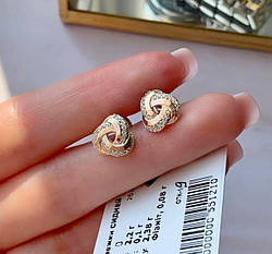 Срібні сережки жіночі з золотом "Сідней" Стильні та красиві сережки у вигляді вузла срібло з камінням
