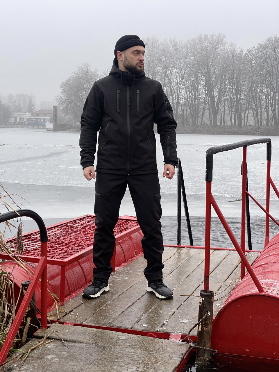Чоловічий спортивний костюм Куртка + Штани Soft Shell чорний на флісі демісезонний весняний зимовий, фото 1