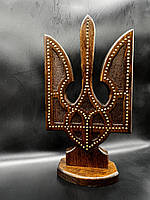 Герб України дерев'яний з підставкою з металом 21 см