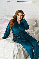 Жіночий домашній комплект трійка топ штани та кофта з велюру розмір: 52-54, 56-58, 60-62, 64-66.