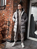 Пальто зимове з капюшоном чоловіче тепле світло-сіре