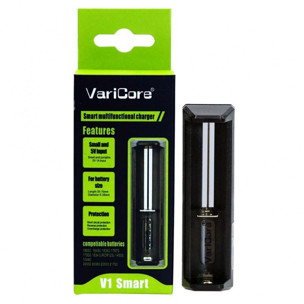 Зарядний пристрій для акумуляторів VariCore V1 Smart (1 канал, Li-ion, USB-B, LED, Box)