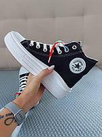 Кеды Converse Chuck Taylor All Star Конверс женские Черные с белым весна/лето/осень