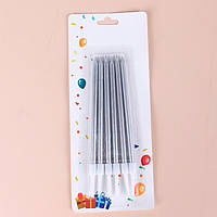 Свічки для торта металік 6 шт. срібло