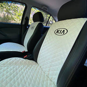 Накидки на сидіння авто з вишивкою логотипу KIA (Кіа) передній комплект, АЛЬКАНТАРА, пайка