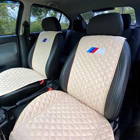 Накидки на сидіння авто з вишивкою логотипу БМВ (BMW) Моторспорт передній комплект, АЛЬКАНТАРА, пайка