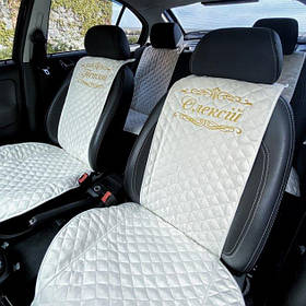Іменні накидки на сидіння авто з вишивкою Вашого Тексту повний комплект, АЛЬКАНТАРА, пайка