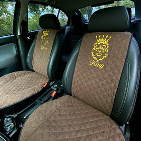 Накидки на сидіння авто з вишивкою Лева та Левиці передній комплект, АЛЬКАНТАРА, пайка