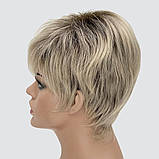 Перука коротка, красива жіноча стрижка з термоволосся 160℃, німецька основа, блонд з темною прикореневою, фото 4