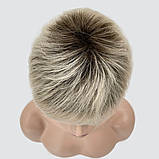 Перука коротка, красива жіноча стрижка з термоволосся 160℃, німецька основа, блонд з темною прикореневою, фото 6