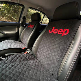 Накидки на сидіння авто з вишивкою логотипу JEEP (Джип) повний комплект, АЛЬКАНТАРА, пайка