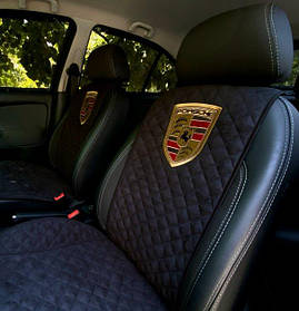 Накидки на сидіння авто з вишивкою PORSCHE (Порше) повний комплект, АЛЬКАНТАРА, пайка