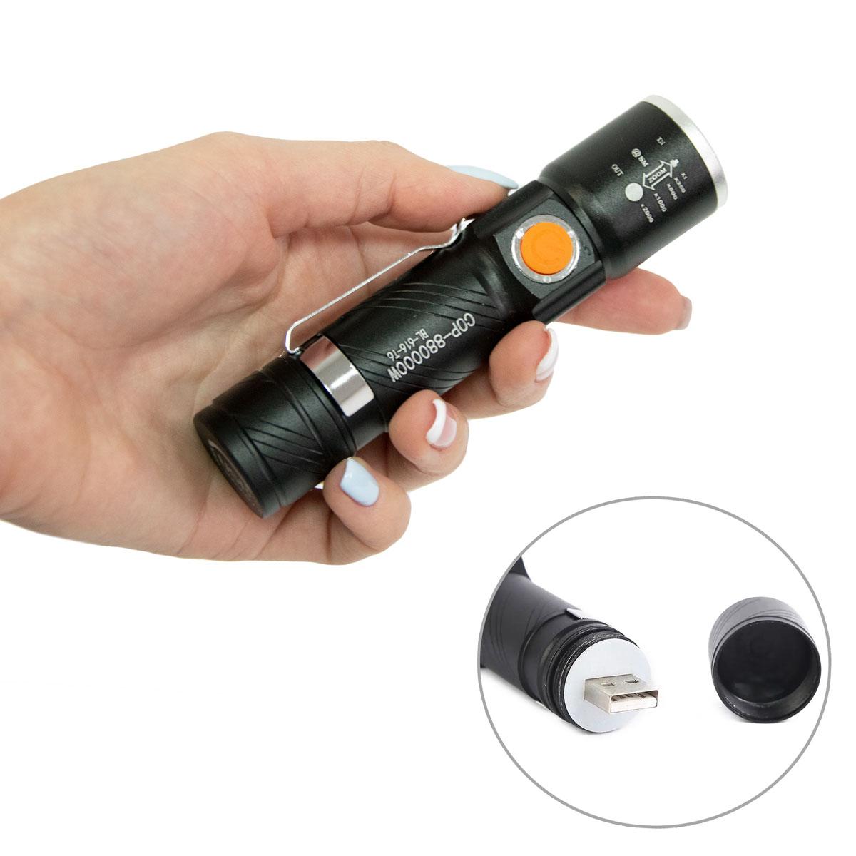 Лед ліхтарик ручний "X-Balog BL-616-T6" Чорний, USB ліхтарик акумуляторний світлодіодний (фонарик юсб)